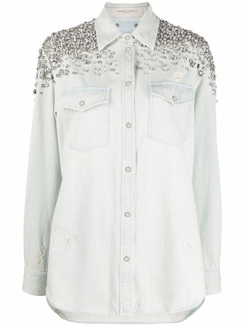 GOLDEN W S BOYFRIEND SHIRT BLEACHED WASHED DENIM